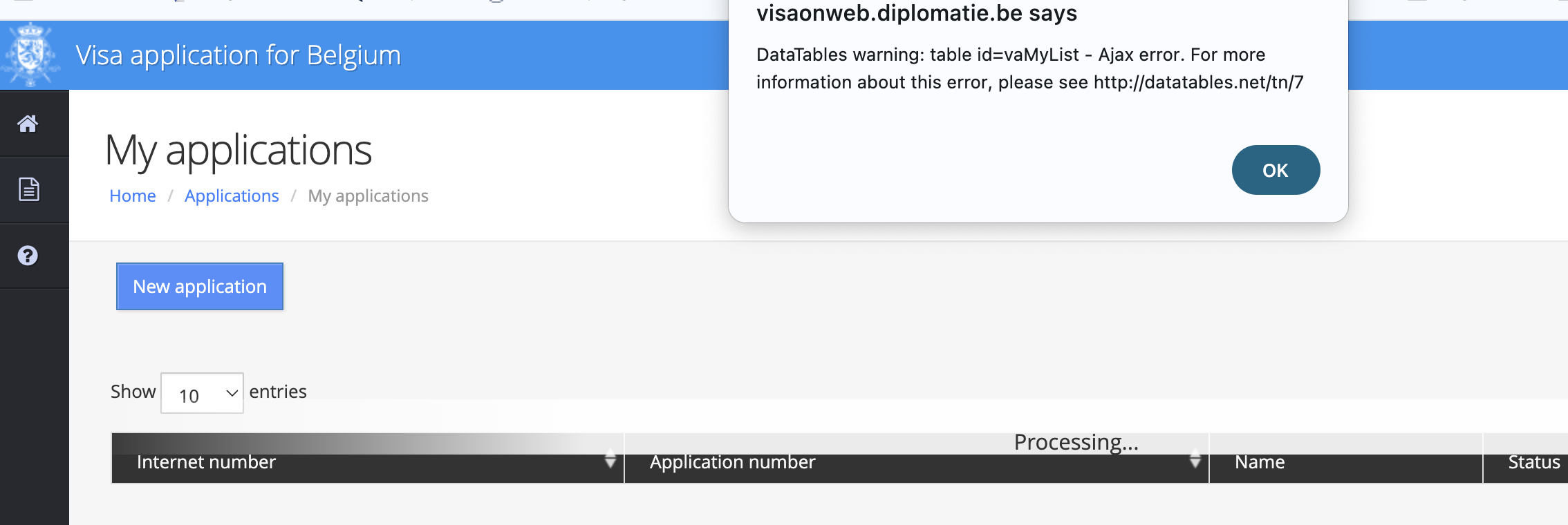 My Application Forms All Disappeared Https visaonweb diplomatie be 