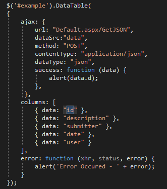 How Can I Get Asp Net C To Load Ajax Json Data Returned From The Server Datatables Forums