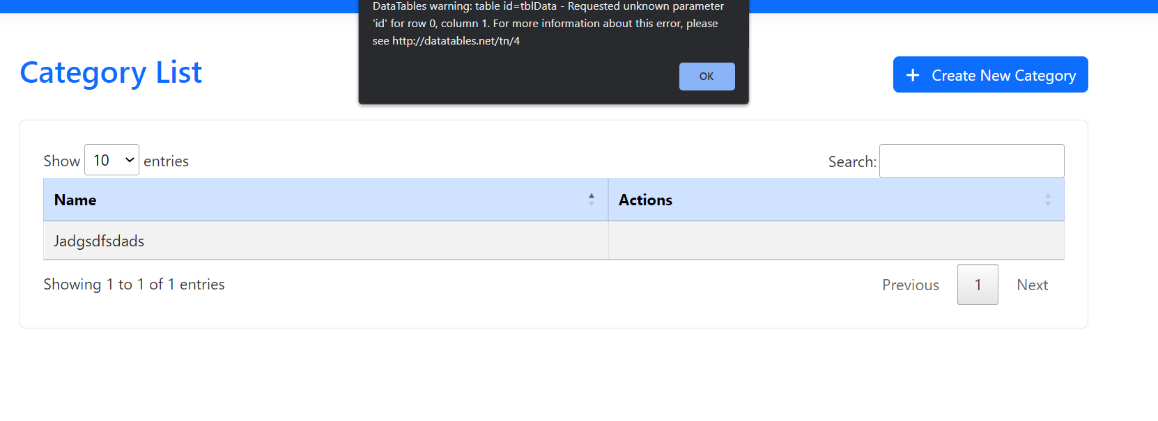 DataTables warning table id tblData Requested unknown parameter