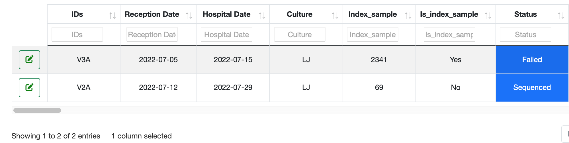 Finding ids of rows in selected column DataTables forums