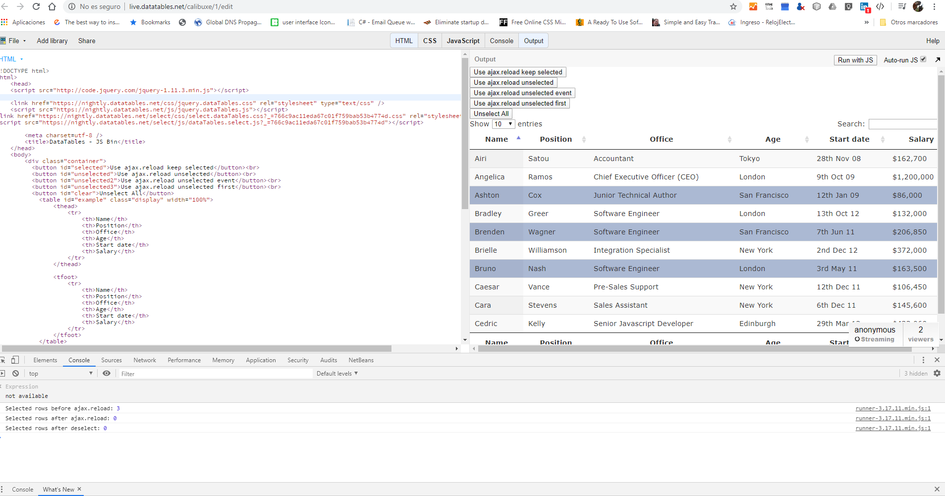 deselect reload ajax datatables